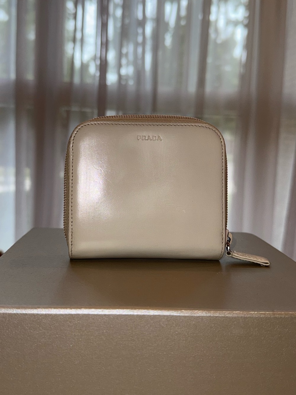 Prada Spazzolato Leather Zip-Around Compact Wallet